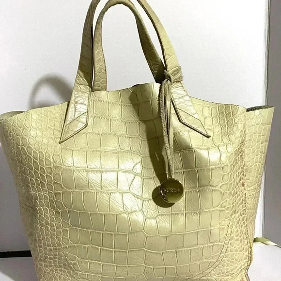 Furla beige embossed leather satchel handbag - Picture 11 of 13